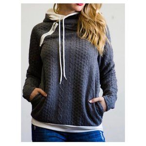 Aubrie Charcoal Double Hooded Textured Knit Hoodie W/Side Zipper Size Medium
